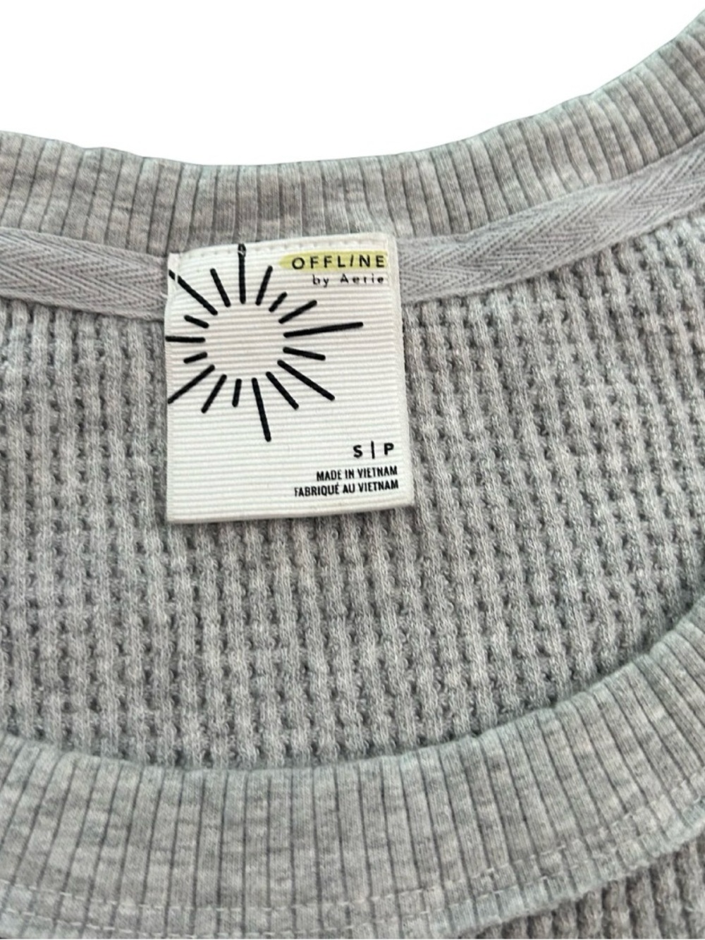 Offline by Aerie Waffle Knit Short Sleeve Relaxed Crop T-Shirt | Grey | Size S - Picture 2 of 2